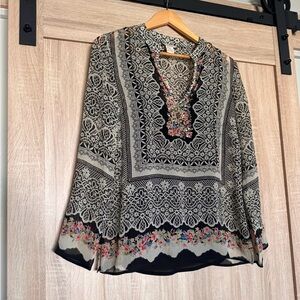 Sundance Vida beaded long sleeve BoHo top 100% silk tunic w/camisole size small